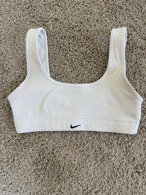 Nike White Ribbed Scoop Sports Bra - Black Swoosh Size XS